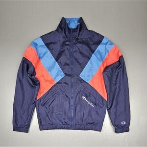 Vintage Champion Jacket Mens‎ Small Blue Mesh Lined Nylon Warmup Windbreaker